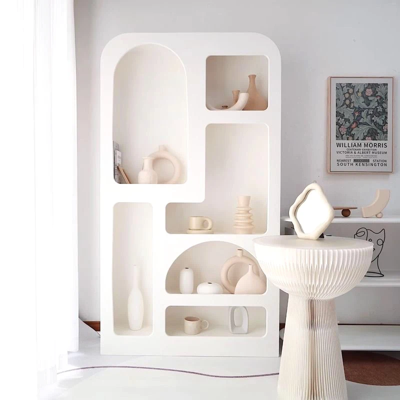 Nordic Simple White Bookcase Storage Display Shelf Scandinavian Solid Wood File Shelf Home Hotel Cabinet Bookcase