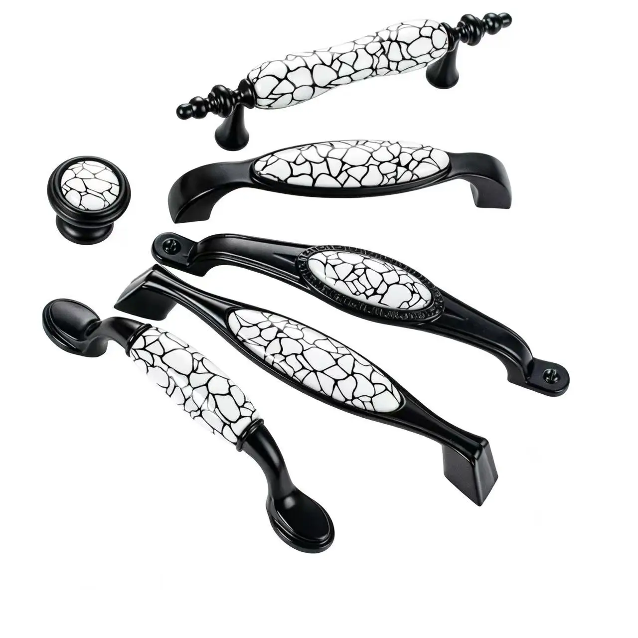 New Chinese-style matte black ceramic cabinet door handles, suitable for kitchen cabinets, drawers, doors and windows
