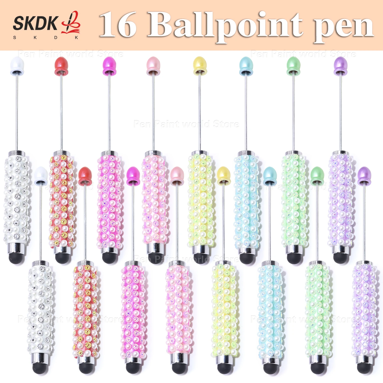 

16 шт., алмазная жемчужина, сделай сам, ручка из бисера с сенсорным экраном, креативная шариковая ручка с сенсорным экраном, двойного назначения