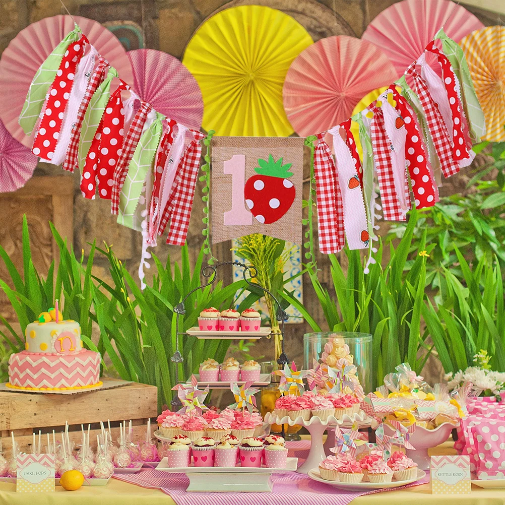 

Strawberry Dining Chair Full Flag Cute Banner for Birthday Party Wedding Layout Supplies Reusable Garland Decor