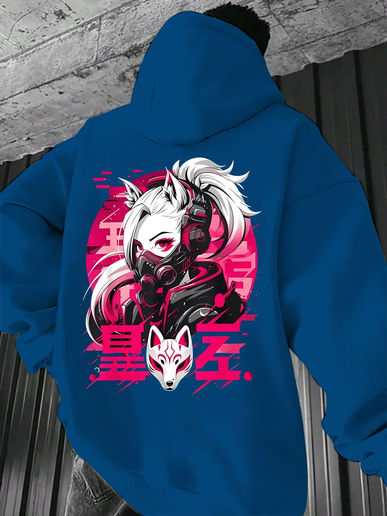 Popular Japanese Style Cyber Fox Ear Girl Graphic Hoodie For Men Unisex Loose Autumn Winter Plus Velvet Sweatshirt Hip‑Hop