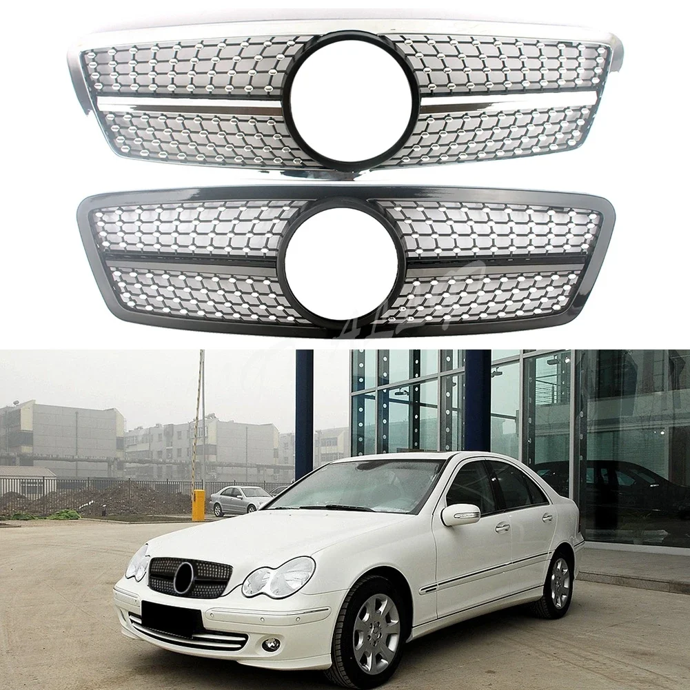 Front Upper Grill Bumper Grilles fit For Mercedes Benz C-Class W203 C280 C320 C240 C200 Diamond Style 2001-2007 Four Doors