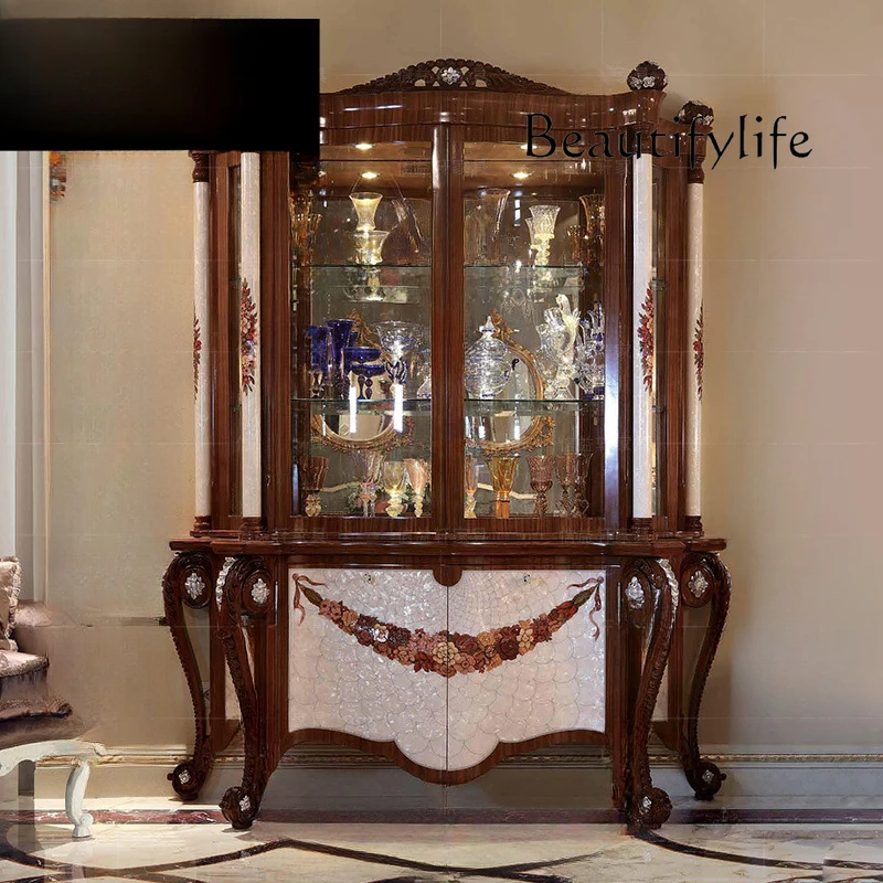 Chinese classical solid wood wine cabinet living room  apartment dining room glass display cabinet luxury decorative storage