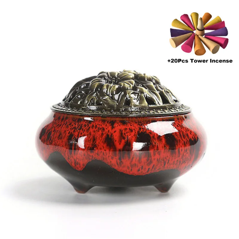 Tower Incense Gift Portable Porcelain Censer Buddhism Holder Home Tea House Yoga Studio Pet
