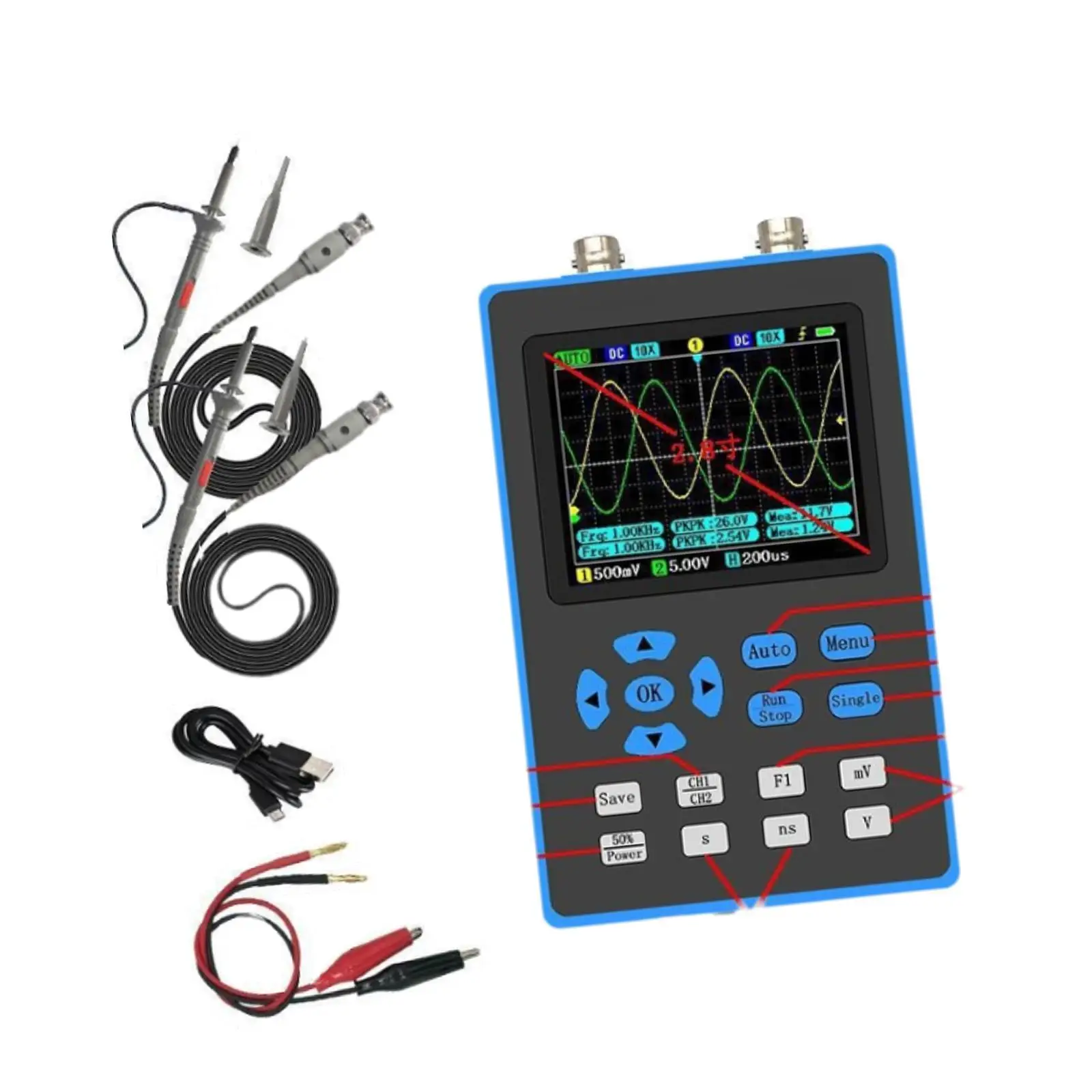 

2 Channel Digital Oscilloscope Automatic Portable Multifunction 500M Sampling