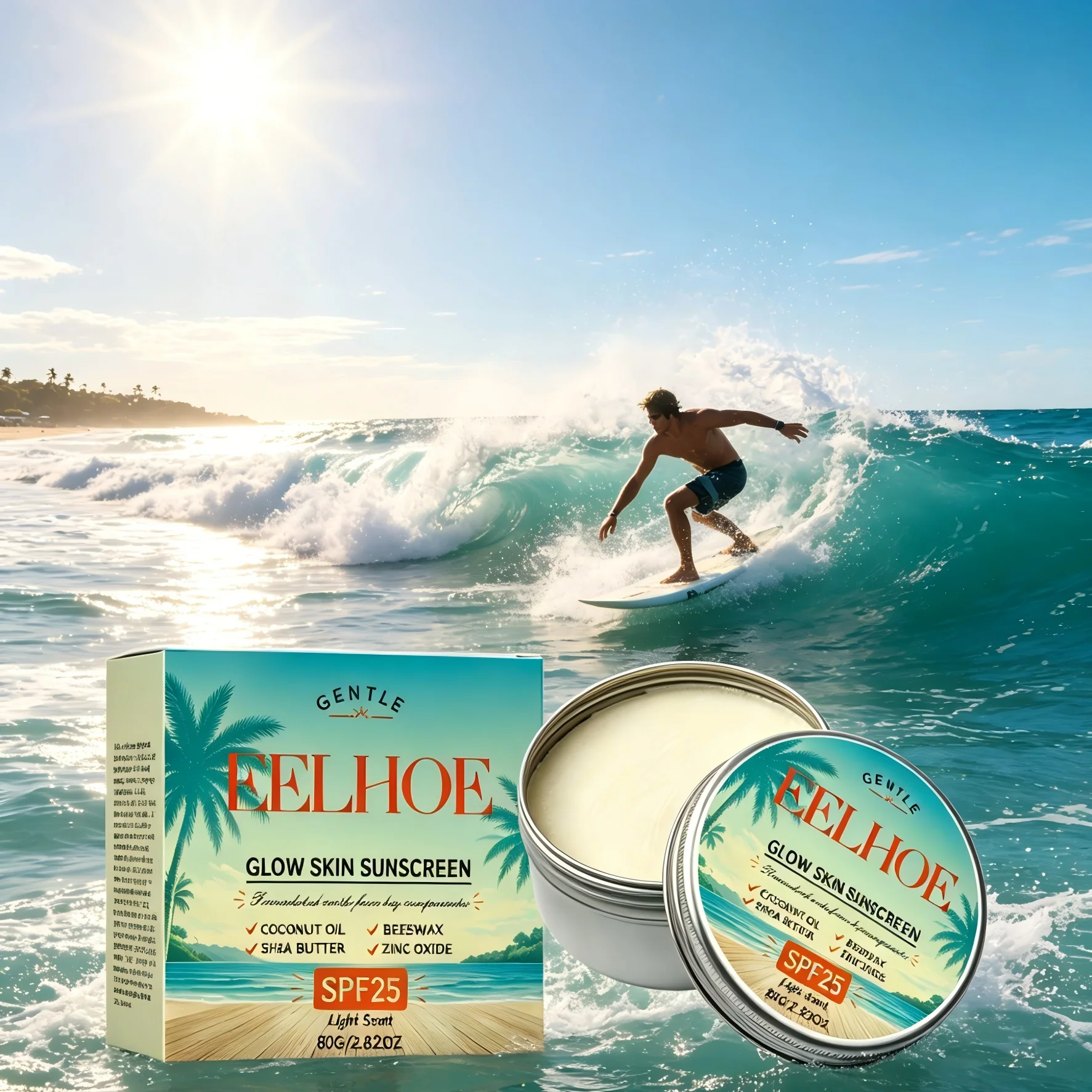 

EELHOE Sunscreen Spf25 Anti UV Protection Glow Skin Brightening Waterproof Coconut Oil Shea Butter Mineral Sun Cream Moisturizer