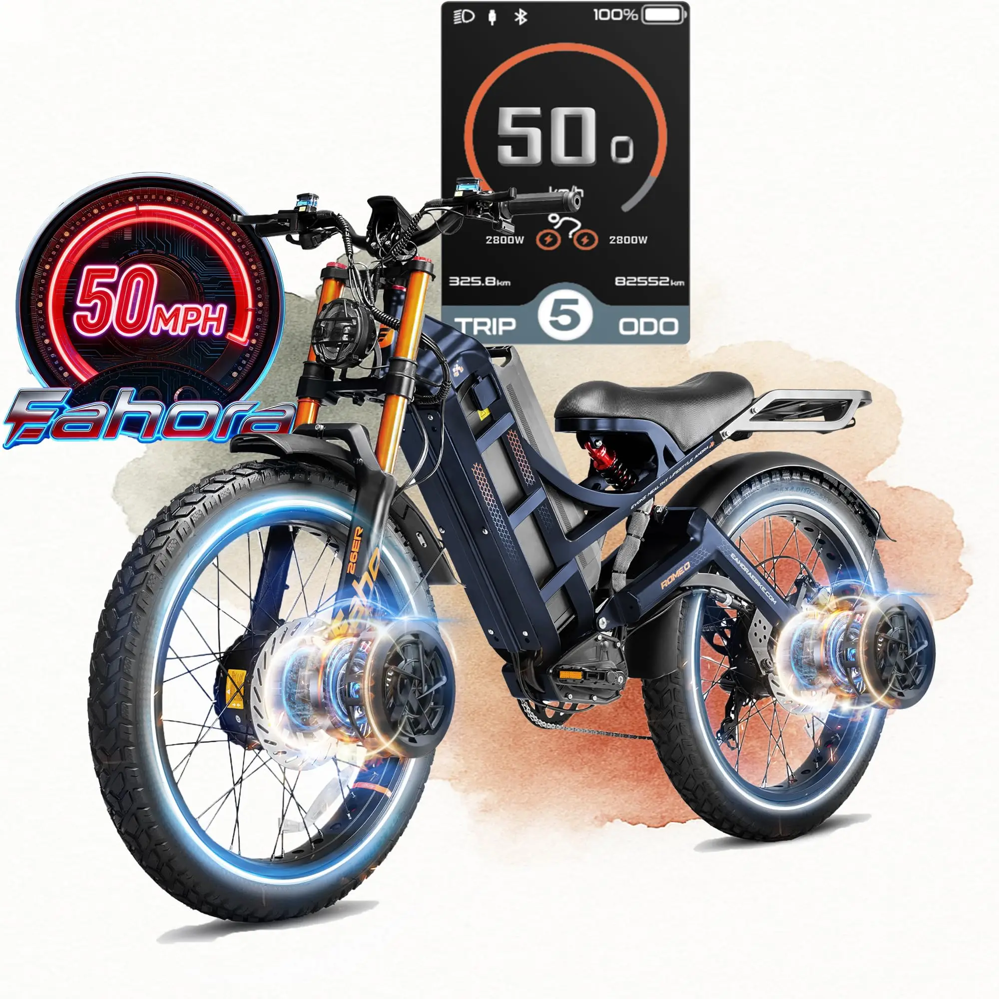 2026 Romeo Pro 3 5600W 50Mph High-Torque Ebike, 60V 80Ah 250-Mile Long Range Electric Bike for Adults, Adjustable Air Sus image 2