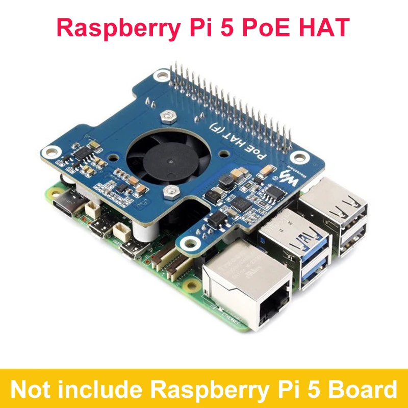 

Raspberry Pi 5 PoE HAT Power Over Ethernet HAT With Onboard Cooling Fan Support 802.3af/At Network Standard