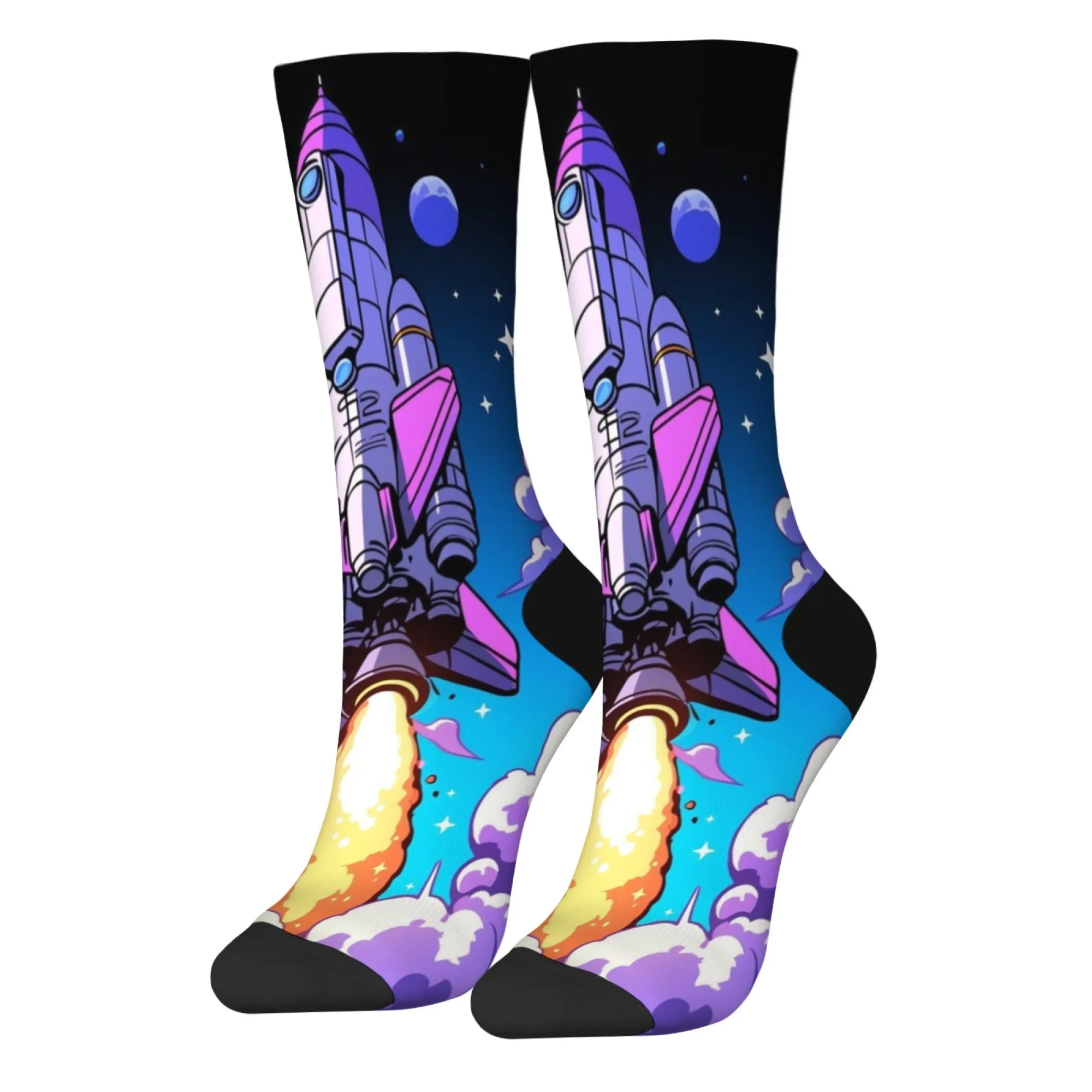 ノベルティ原宿漫画宇宙ロケットプリントカジュアルソックス快適な通気性のある滑り止めメンズソックスストリートファンレトロクルーソックス