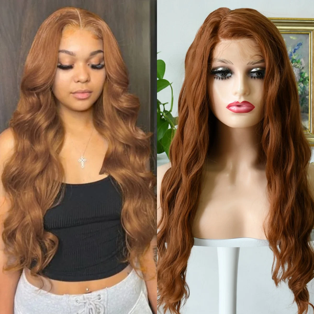 Pelucas delanteras de encaje marrón claro 13X4, peluca Frontal de encaje HD transparente ondulado, pelucas marrones sintéticas de alta calidad para uso diario, Cosplay