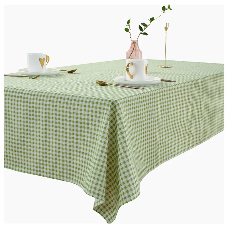 Gingham Tablecloth Green White Washable Plaid Tablecloth Wrinkle Resistant & Drapes Beautifully, for Picnic Kitchen Party Dining