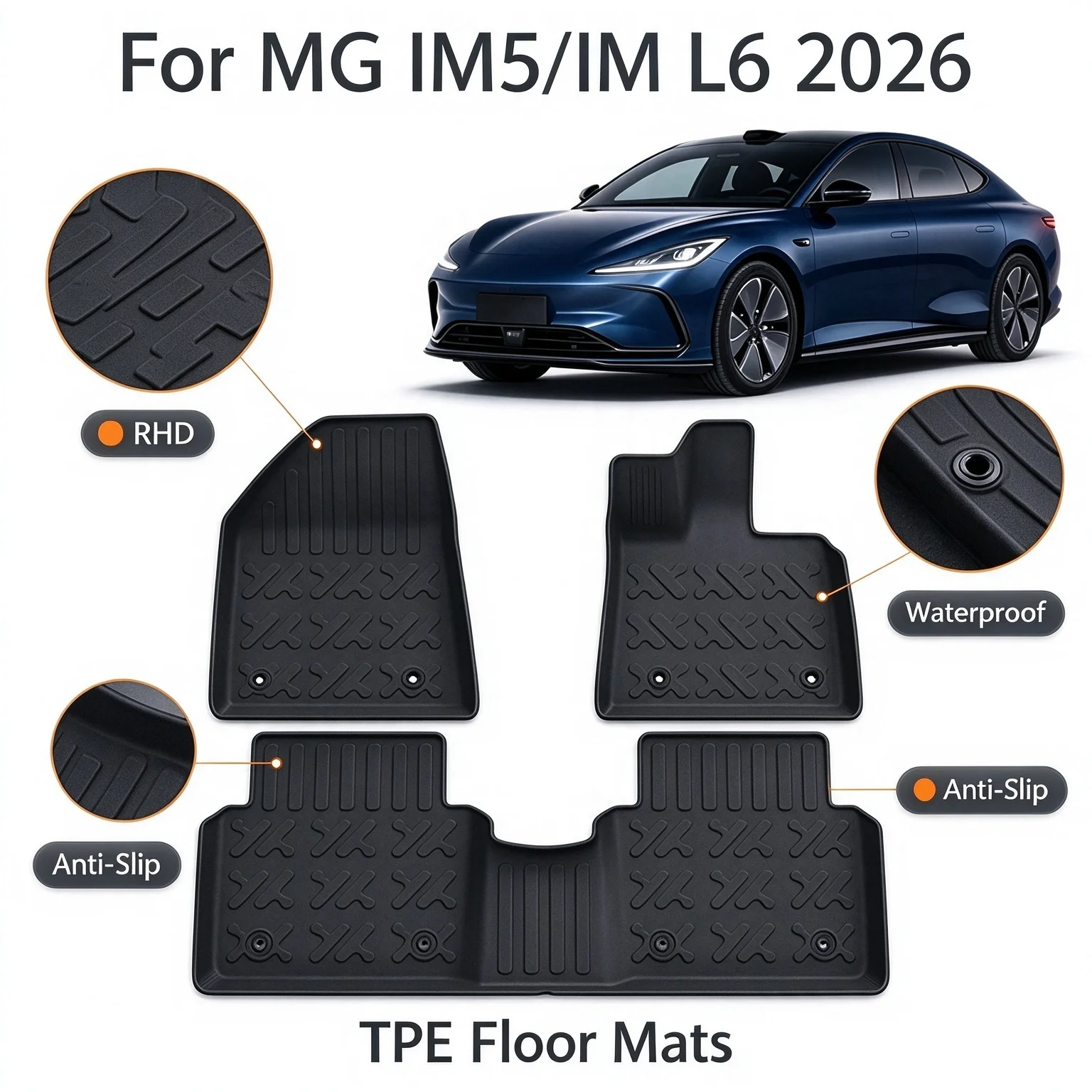For MG IM5 / IM L6 2026 Right hand Drive TPE Custom Foot Mats All Weather Waterproof Anti Slip Durable Car Interior Accessories