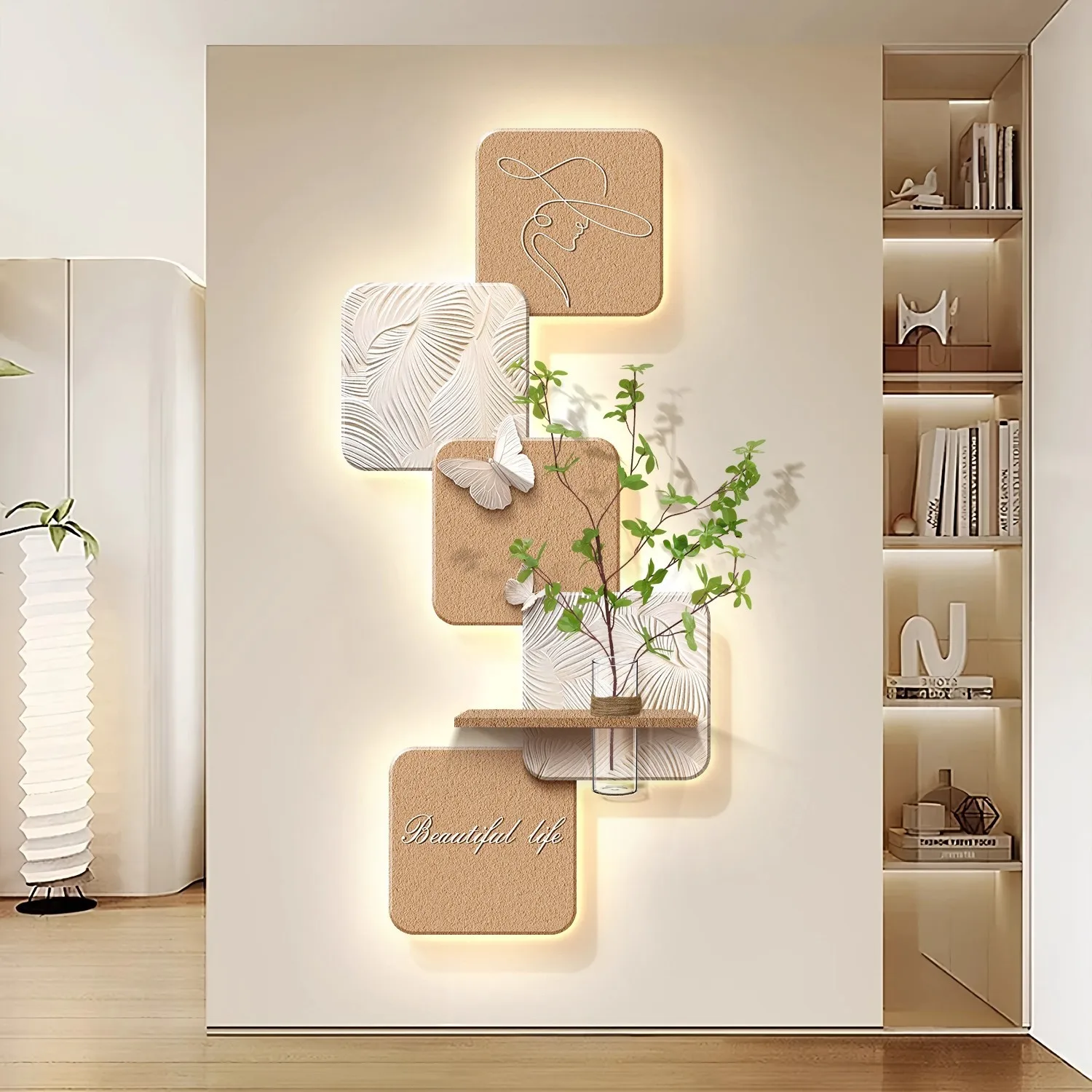 Cream Style Black And White Creative Entrance Decoration Painting Hydroponic Green Plant Lighting Painting Living Room Hanging