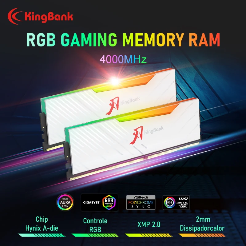 KINGBANK DDR4 RGB 32GB (16Gx2) Set 4000MHz Desktop Memory Module Hynix CJR Granular RGB RAM White