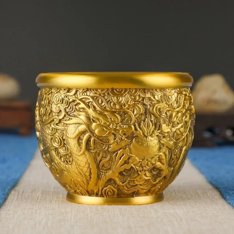 

Copper Shuanglong cylinder lucky cylinder Forbidden City cylinder cornucopia incense burner ashtray home Feng Shui decorations