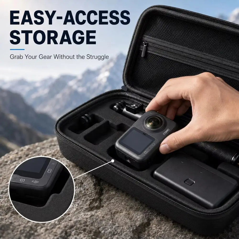 Portable Camera Carrying Case Shockproof EVA Protective Storage Bag Carry Handle PU Hard Shell for DJI Osmo 360/Osmo 360 II