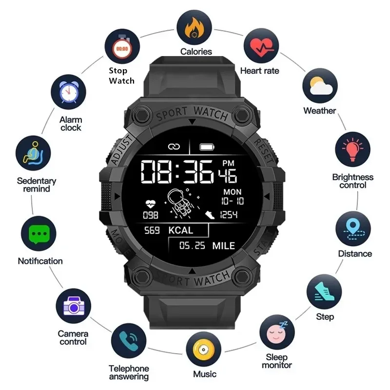 Touch Screen Relógios Inteligentes para Homens e Mulheres, Bluetooth Smartwatch, Pulseira de Fitness, Smartband para iOS, Android Telefone Móvel, FD68