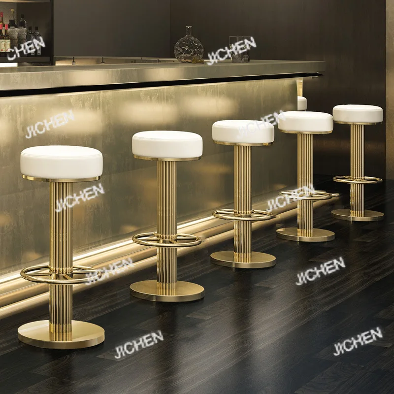 

High End Commercial Metal Base Brass High Bar Stool Chair Luxury Swivel Adjustable Gold Bar Stool Set of 4