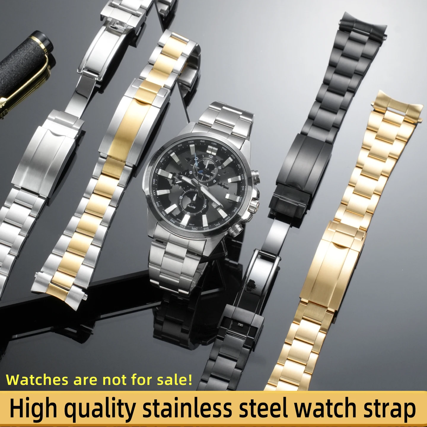 High quality stainless steel men's curved interface watch strap, stainless steel universal flat mouth watch chain 20mm 21mm 22mm