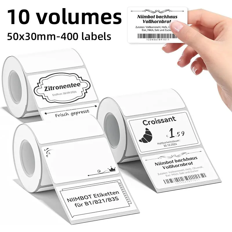 10 Rolls of Thermal Labels, 50 X 30mm, 400 Labels/Roll, Self-Adhesive Labels Suitable for B1 / B21 / B3S Label Printers, Suitable for Supermarkets, Retail, Offices