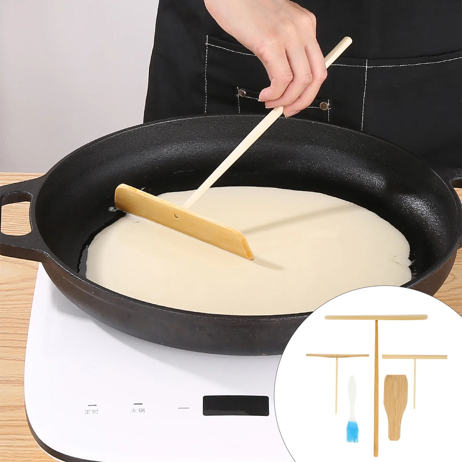 

5Pcs Pancake Tools Set Bamboo Crepe Spreader and Spatula Lightweight Cooking Utensils Healthy Kitchen Supplies Pancake Rakes