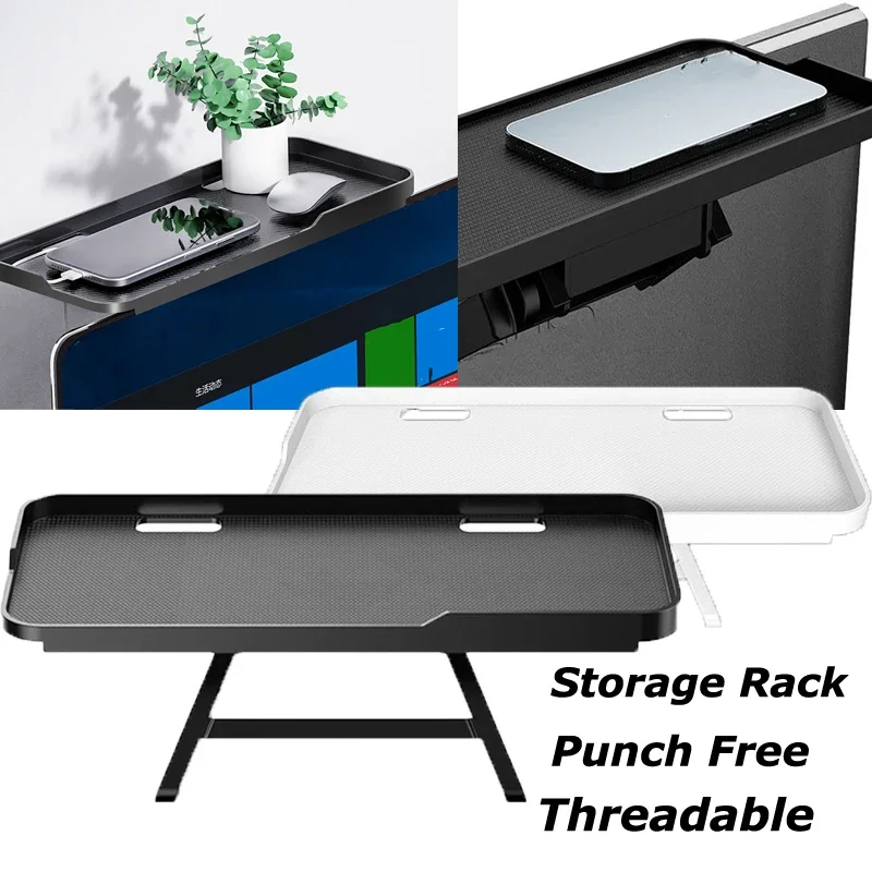 

Space Saving Storage Rack Stable Punch Free Screen Top Shelf Phone Holder Adjustable Threadable Organizer for TV Computer