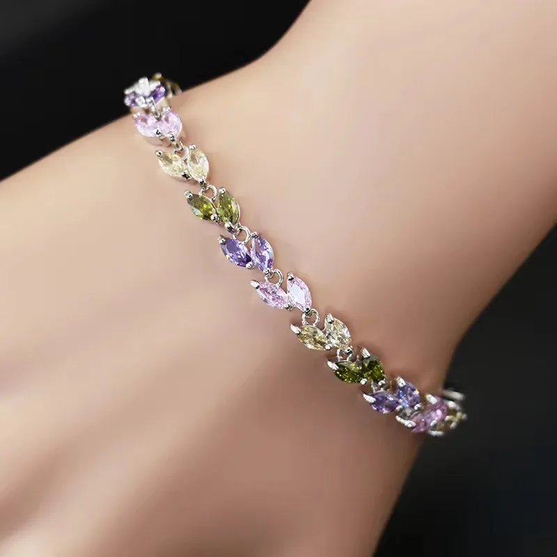 HuiSept Bracelet 925 Silver Jewelry with Zircon Gemstone Luxury Hand Accessories for Women Wedding Bridal Party Gift Wholesale