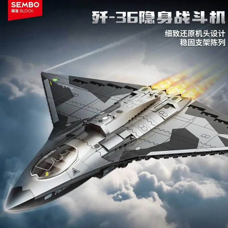 Sembo J36 Stealth Fighter Building Blocks High Stability Assembled Bricks Air Force Military Model Adult Men Holiday Gift