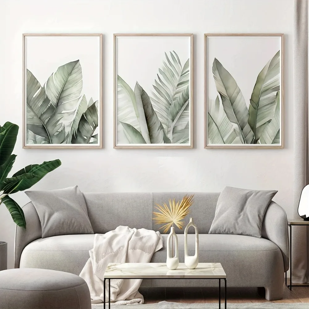 3 pieces of frameless, abstract plant home decoration, modern green plant posters, home decoration, creative ideal home gifts