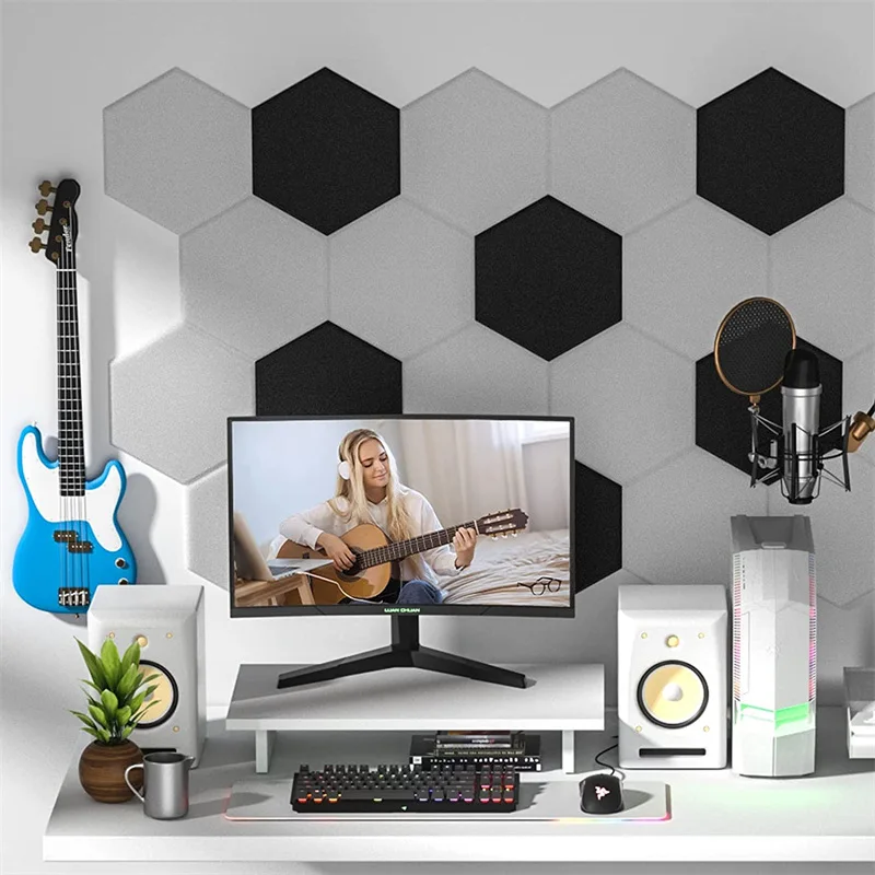 Paneles de Pared a prueba de sonido, 3 piezas, Panel acústico hexagonal de 18cm, decoración del hogar para sala de juegos, tira de sellado para puerta