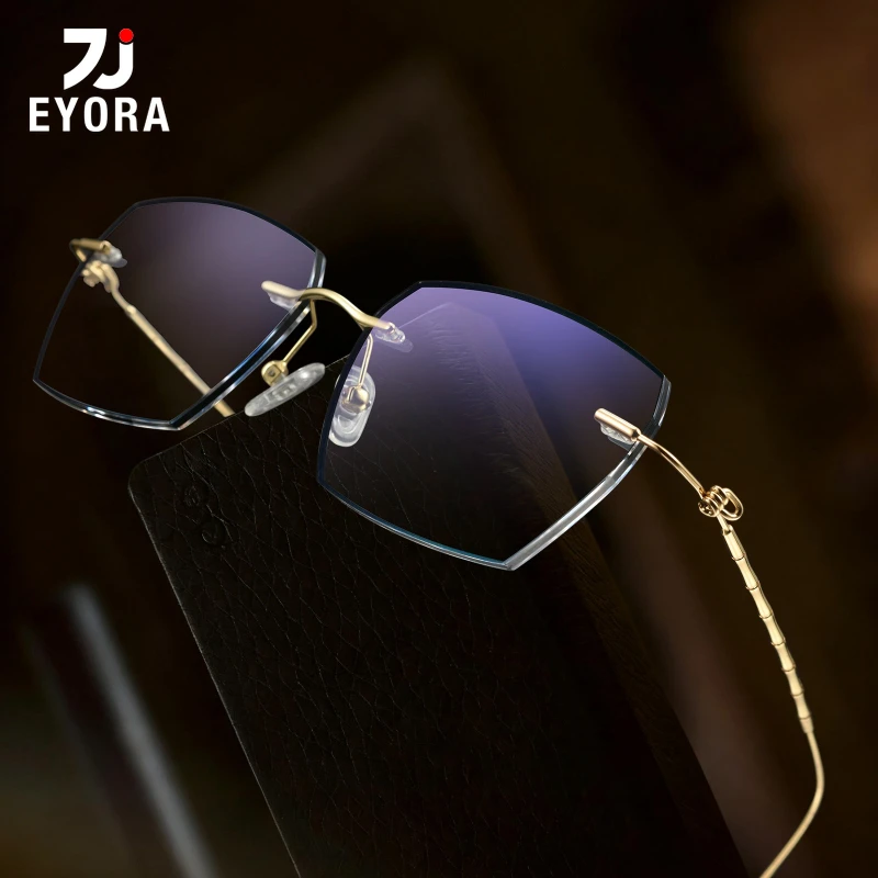 

EYORA High-End Men Business Rimless Reading Glasses Anti Blue Ray Myopia and Hyperopia Photochromic Prescription Eyewear Lens
