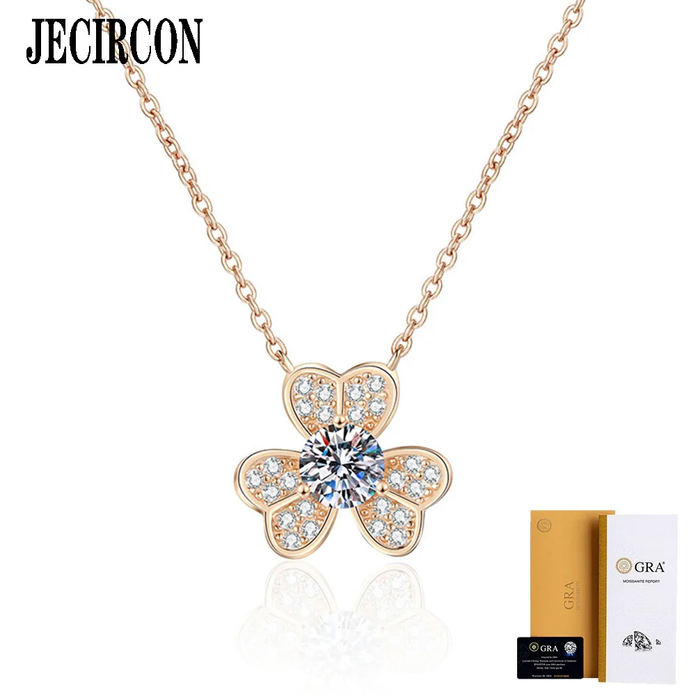 

JECIRCON S925 Sterling Silver Necklace for Women Japanese and Korean Light Luxury Moissanite Flower Pendant 0.5ct Clavicle Chain