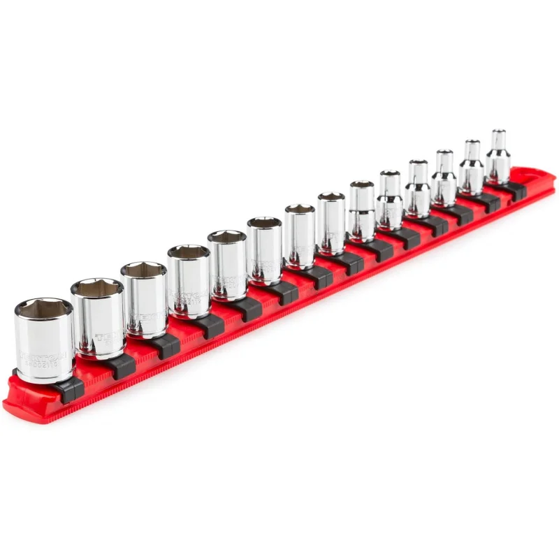 1/4 Inch Drive 6-Point Socket Set with Rail, 14-Piece (4-15 mm) | SHD90111