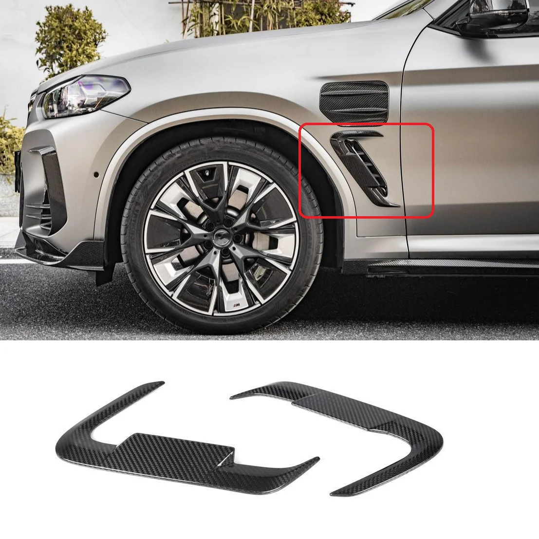 

2PCS Dry Carbon Fiber Front Bumper Spoiler Air Vent Trim Car Fender Car Styling For BMW IX3 G80i 2021-2023