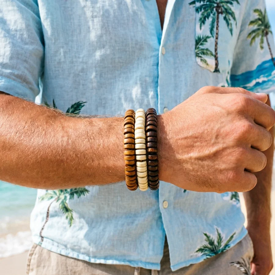 Fashion Coconut Shell Wooden Beads Men Bracelet Set Vacation Styles Casual Prayer Braslet Bohemian Summer Beach Homme Jewelry
