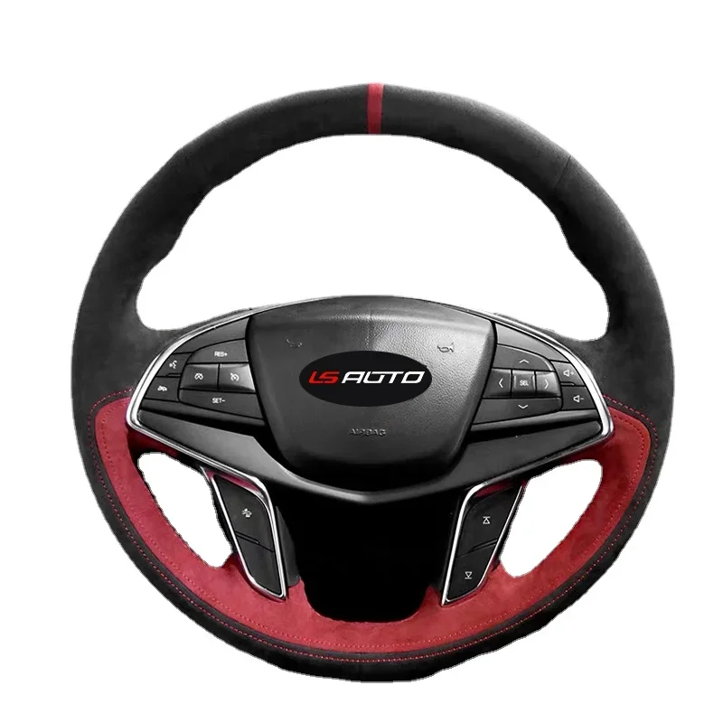 100% Real Alcantara Steering Wheel Cover for Cadillac CT6 2016-2018 XT5 2016-2018 Year Alcantara Wrap for Cadillac Funda Volante