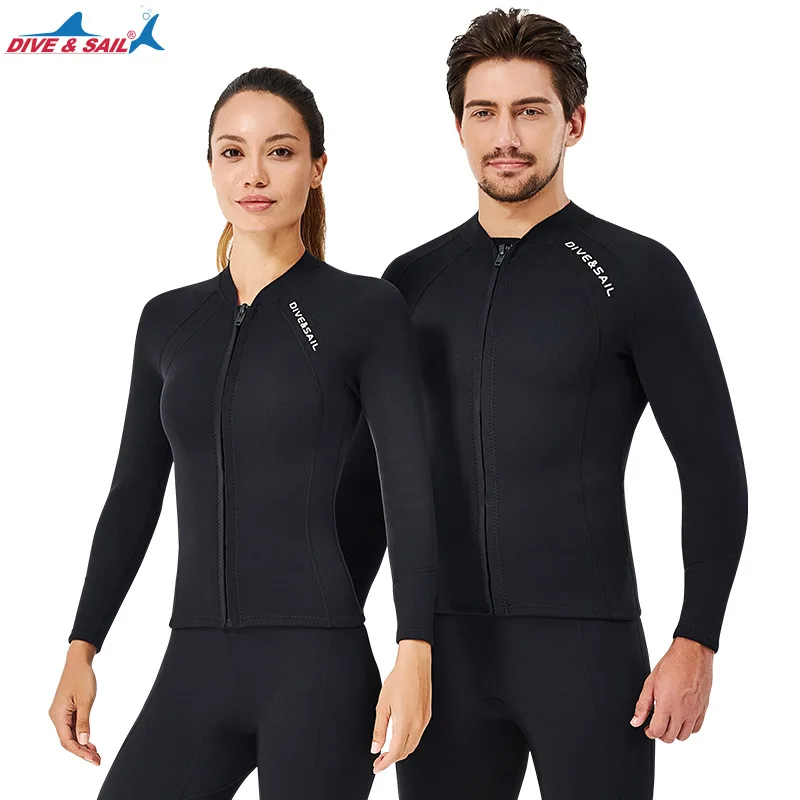 2mm neoprene mergulho wetsuit split superior manga longa casaco de mergulho à prova de frio quente inverno jaqueta de natação das mulheres dos homens