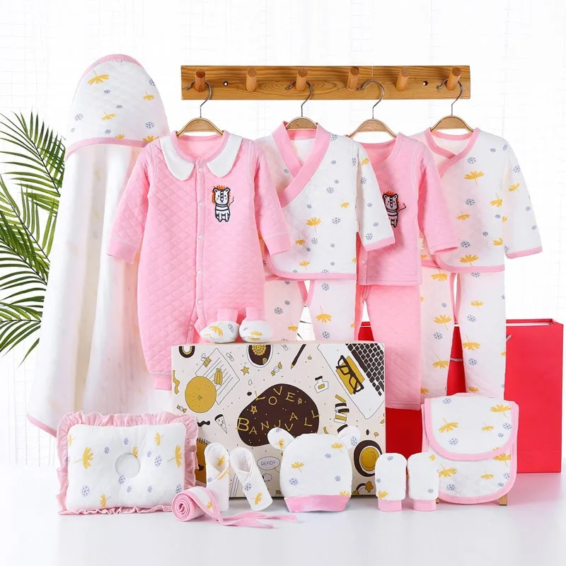 19 Pcs Newborn Clothes Baby Gift Bibs 100% Cotton Baby Set 0-3 Months Autumn Winter Kids Clothes Top Infant Suit Unisex No Box