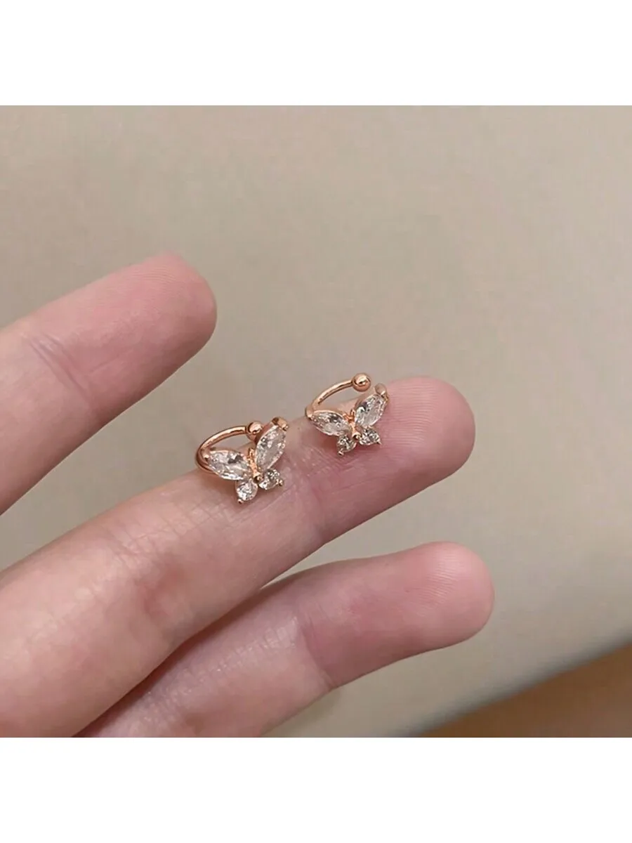 

Crystal Rhinestone Butterfly Clip On Earrings For Women Daily Wear