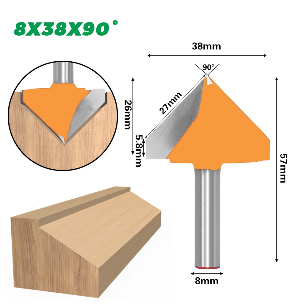 1PC 8MM Shank Milling Cutter Wood Carving 60 90 120 150 Degree Tungsten Woodworking Milling Cutter 3D Router Bits for Wood V Bit