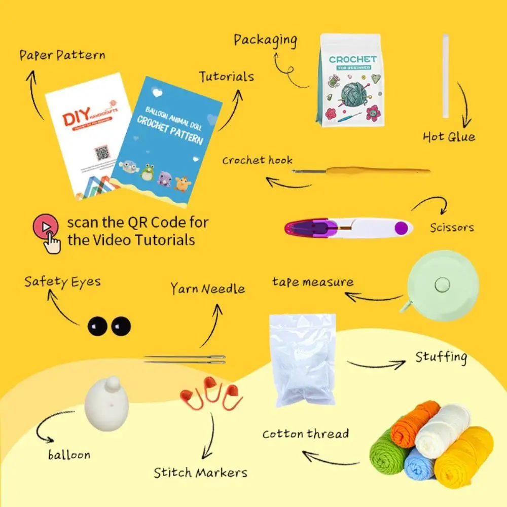 Crochet Crochet Starter Kit para iniciantes, Pintainho e sapo, Crochet Animal Kit, Feito à mão com vídeo tutoriais, Crochet Knitting Kit