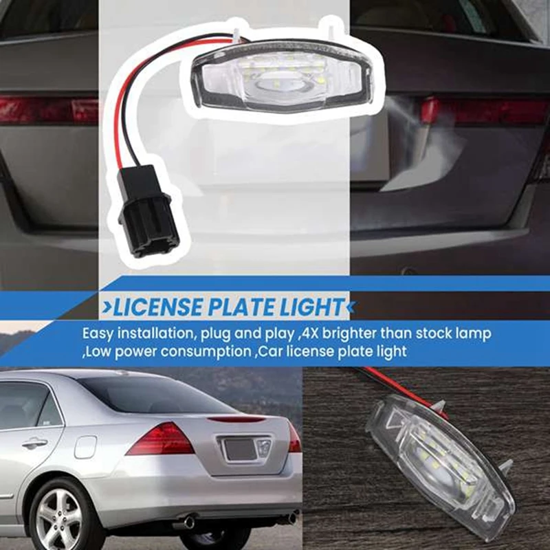 2Pair Car Led License Plate Light License Plate Light Lamp For Honda Civic Honda Accord Black