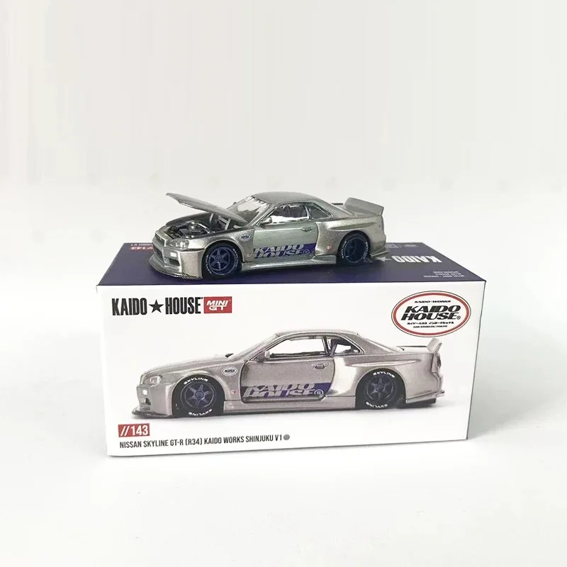 Kaido+MINIGT 1:64 Skyline GT-R (R34) نموذج سبيكة وردي/فضي