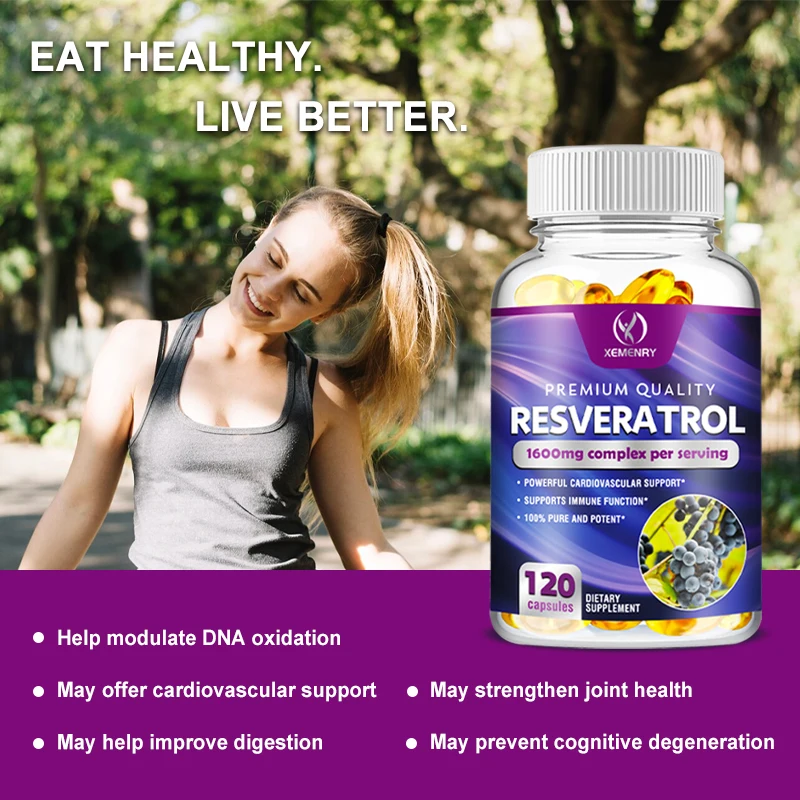 Resveratrol Capsules - Support Cardiovascular Health, Antioxidants, Improve Immunity, and Promote Smooth Skin