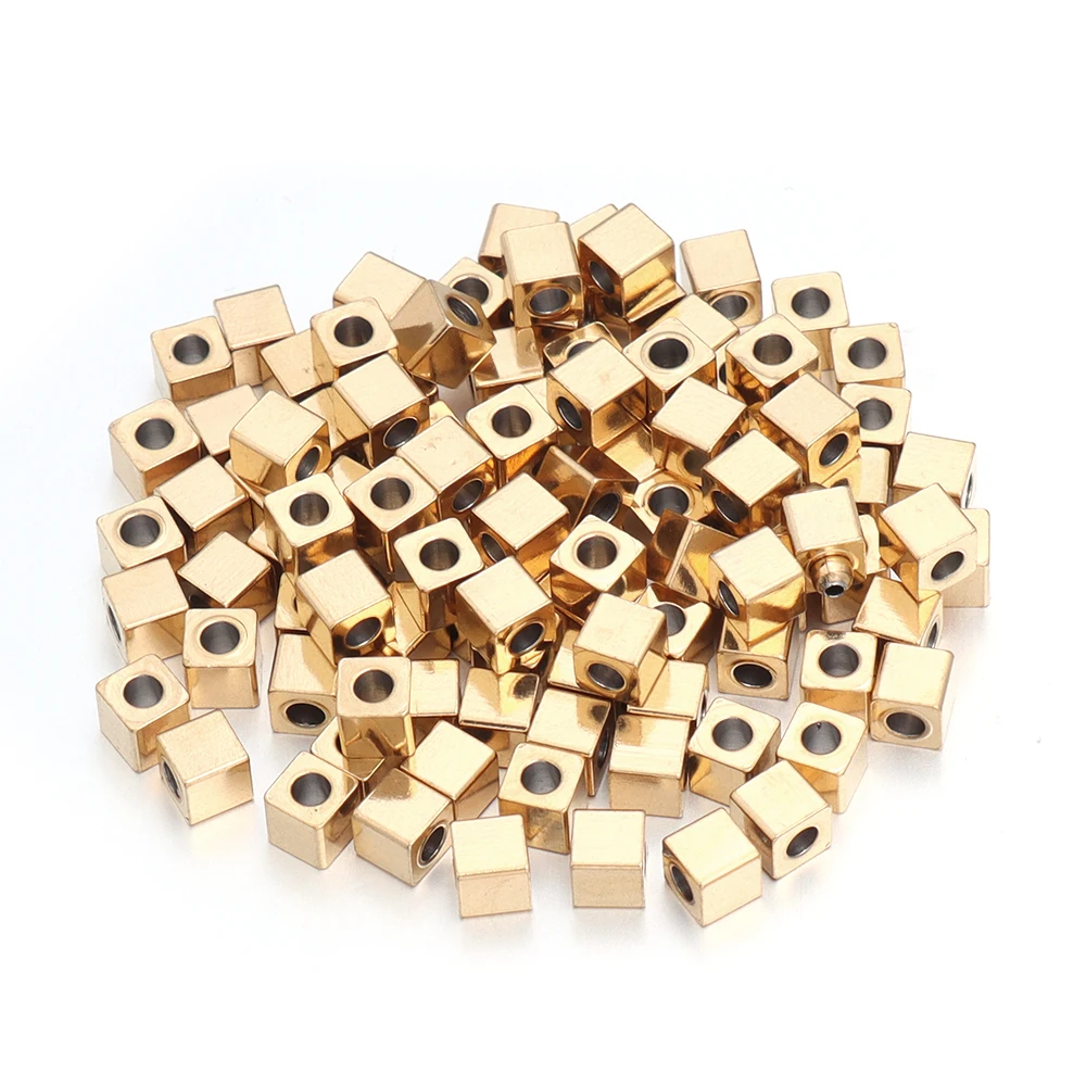 Louleur 50pcs Stainless Steel Square Cube Beads for Jewelry Making Loose Spacer Beads DIY Charm Bracelet Necklace Wholesale