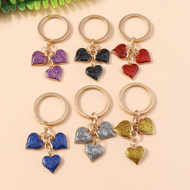 Lovely Colorful Heart Keychain Love Keyrings Valentine\'s Day Gift Key Chains for Women Girls Car Key Handbag Jewelry Accessories