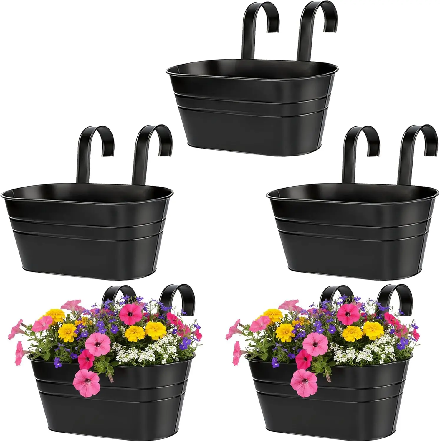 

Набор из 5 подвесных кашпо из кованого железа с длинными отверстиями, 10,6 дюйма, маленькие металлические подвесные корзины для цветов со съемными крючками и D-образными кольцами