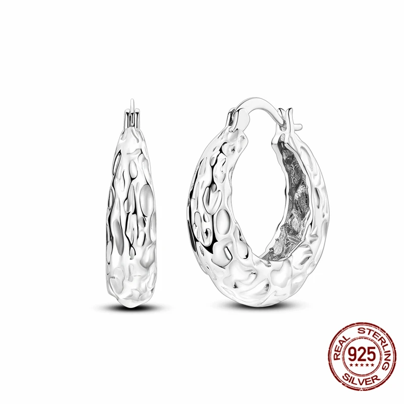 

Hot Selling 925 Sterling Silver Hoop Round Bread Liquefied Metal Earrings for Women Pretty Wedding Holiday Jewelry Gifts
