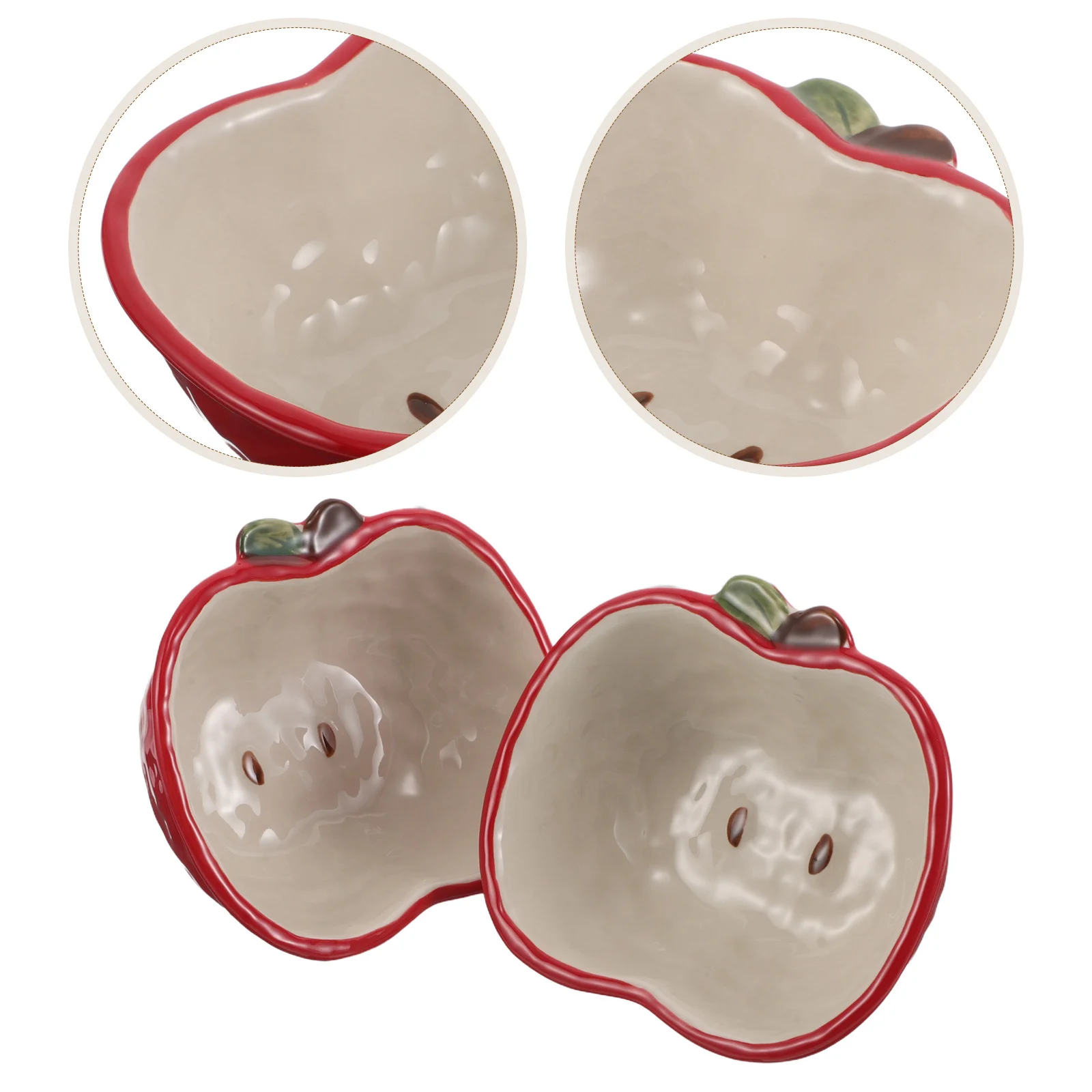 

2Pcs Ceramic Apple Shape Fruit Salad Dessert Bowls for Home Restaurant Kitchen Dining Decorative Serving Dishes