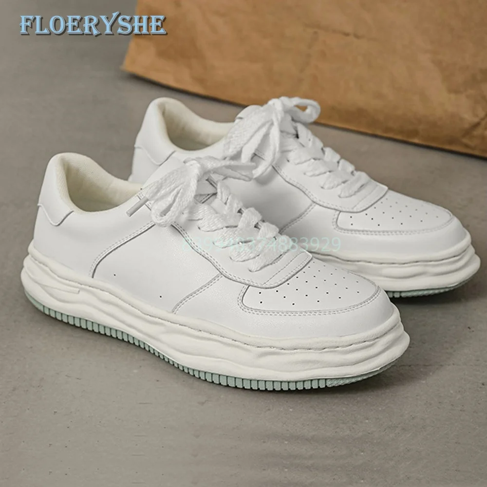 Dissolving Sole Men Sneakers White Lace Up Splicing Casual Shoes All-match Trendy 2024 Men Tennis Flats Fashion Round Toe Spots